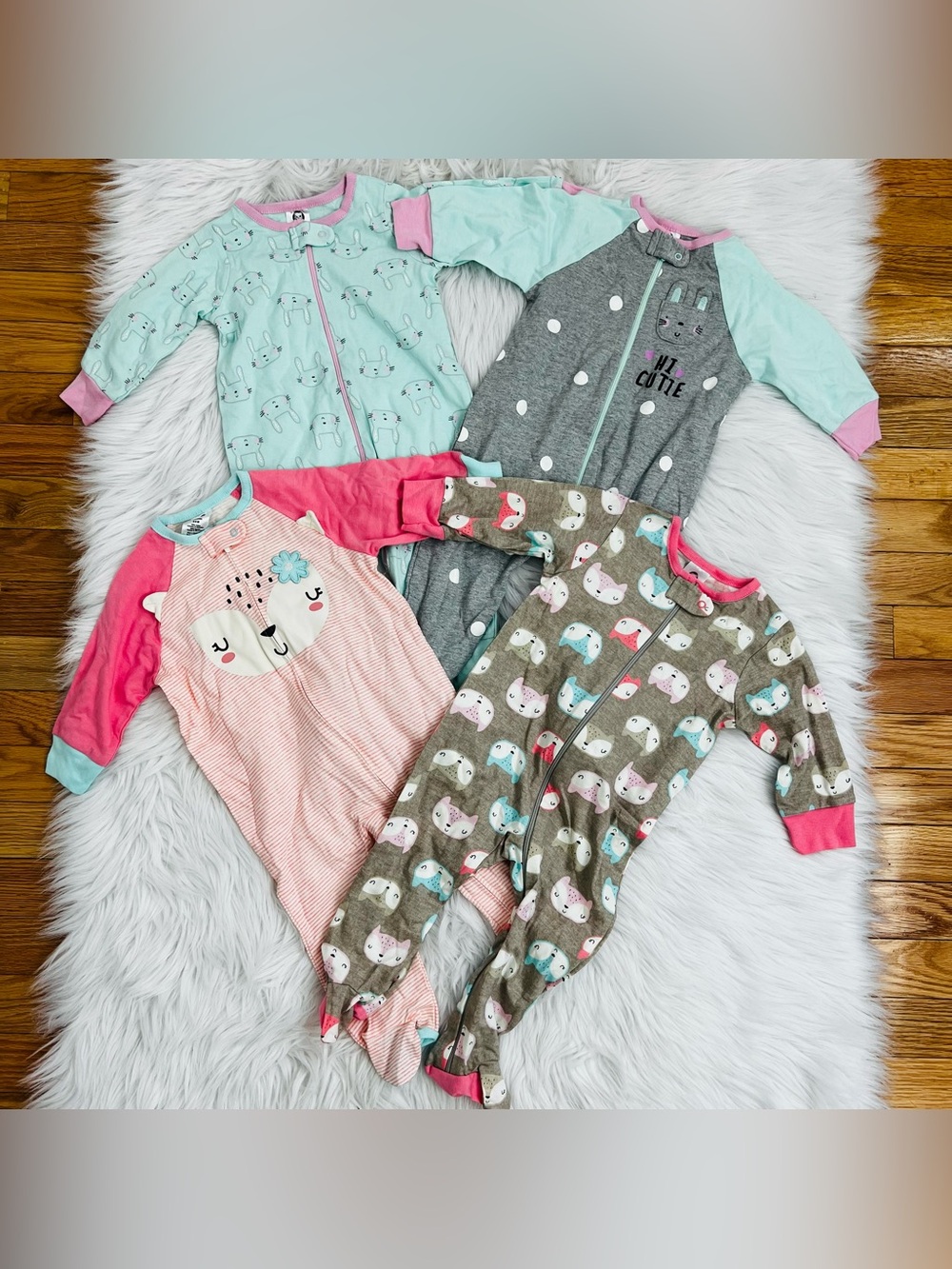 NWOT! Set of Four Gerber Baby Girls Blanket Sleeper Footed Pajamas 100% Cotton